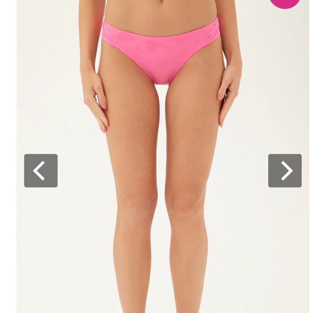 NEW Trina Turk Sway Side Tab Hipster Bikini Bottom Pink Palm Tree Size 10 NWT